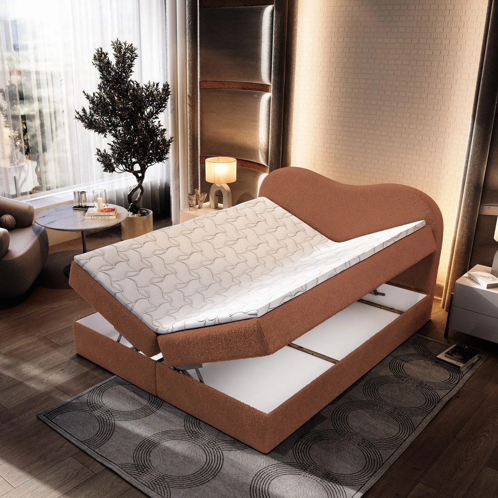 Masseno Łóżko kontynentalne FLUVIA z pojemnikiem na pościel 160x200 cm - Ceglasty, NOW OR NEVER 54