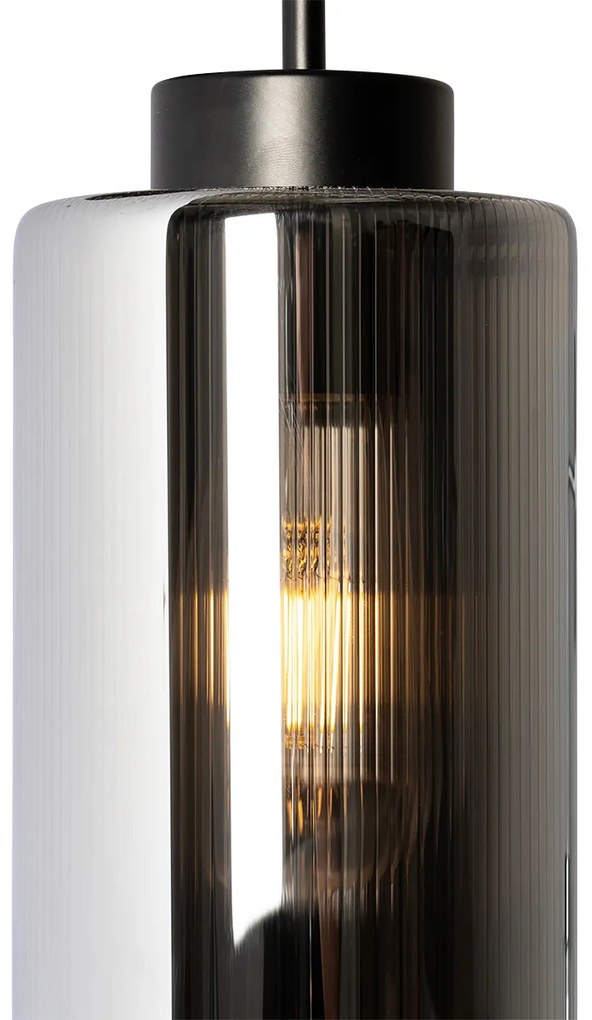 Lampa ścienna w stylu art deco czarna z przydymionym szkłem - Laura