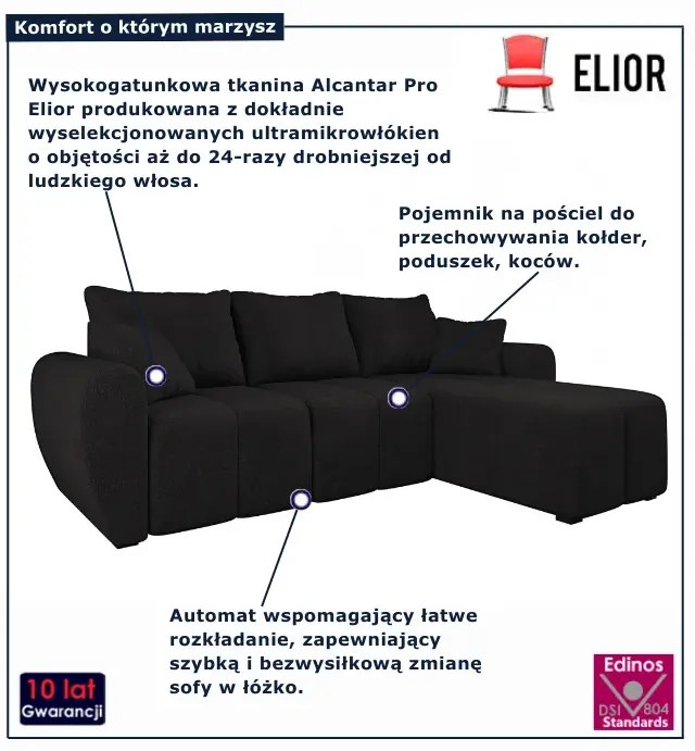 Czarny narożnik z pojemnikiem na pościel F9-L30