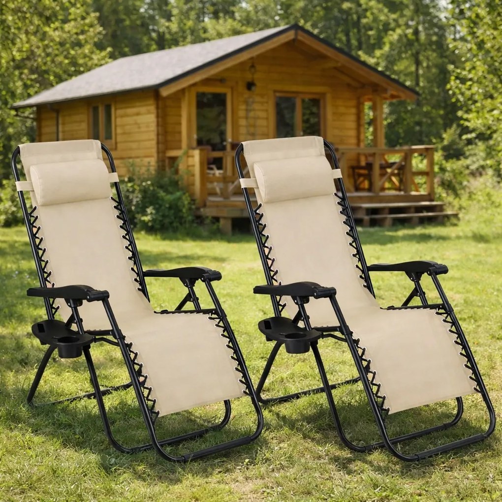 Zestaw 2 składanych leżaków ogrodowych Malibu 017, kolor beżowy