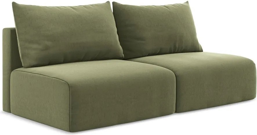 Zielona aksamitna rozkładana sofa ze schowkiem 216 cm Kalena – Makamii