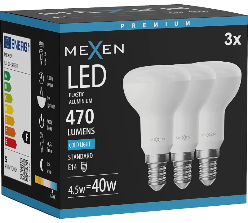 Mexen Nova 3x żarówka LED E14, R50, 4,5W, Zimna - 6500K, 470 lm - L103-E14-0565-01x03