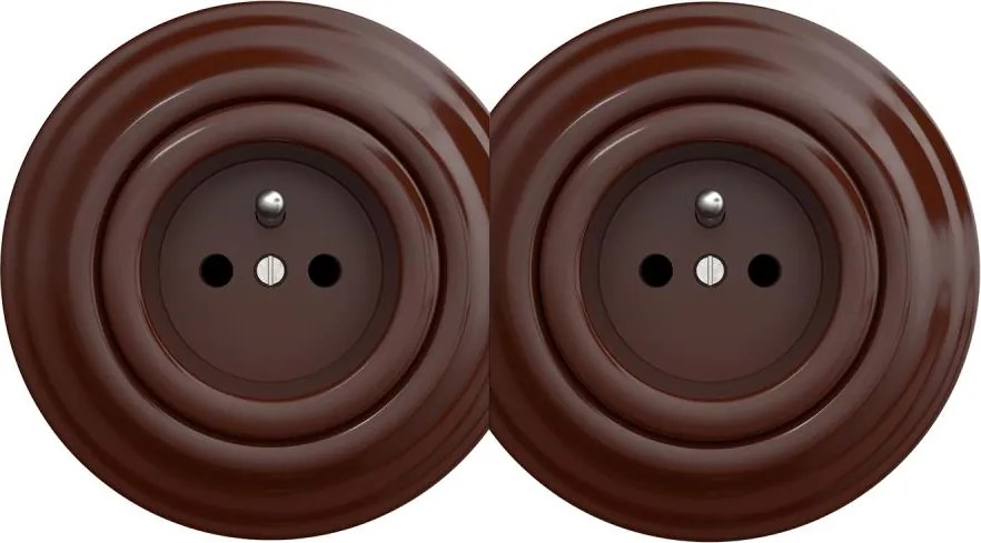 Kliklap - Podwójne retro gniazdo domowe z ramką 230V brązowe