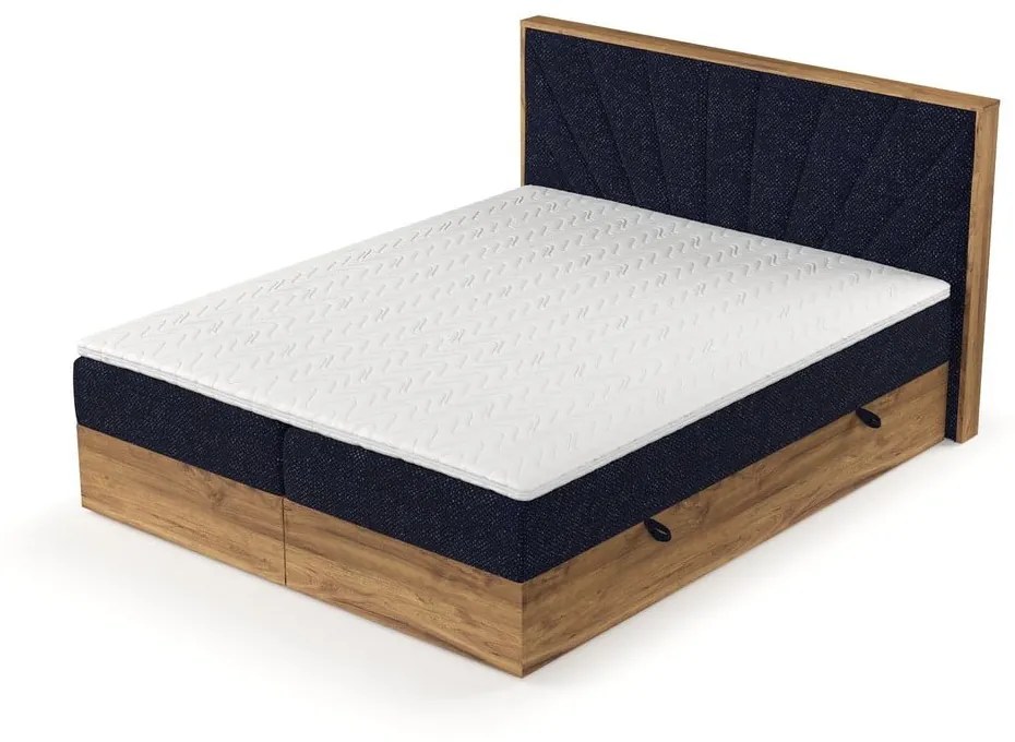 Ciemnoniebiesko-naturalne łóżko boxspring ze schowkiem 140x200 cm Asahi – Maison de Rêve