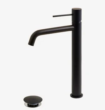 Zestaw Baterii Umywalkowej I Zaworu Spustowego Orveta Click-clack Z Mosiądzu Czarny Matowy & ↑30 Cm & Zawór Bez Przelewu - Sklum