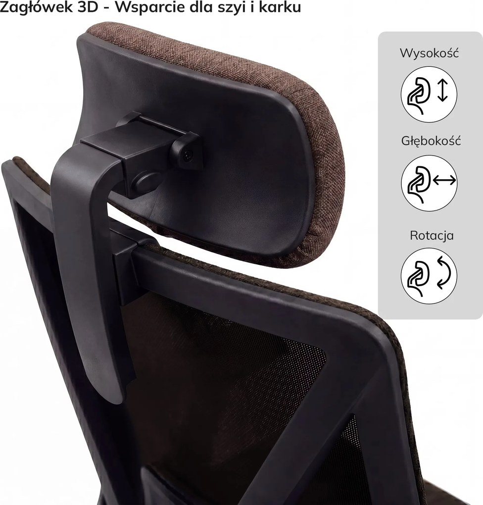 Fotel biurowy ergonomiczny obrotowy brązowy: VECTOR