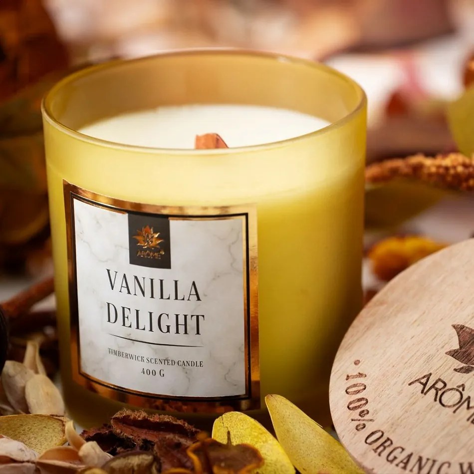 Arome Świeczka sojowa Vanilla delight 400 g z drewnianym knotem
