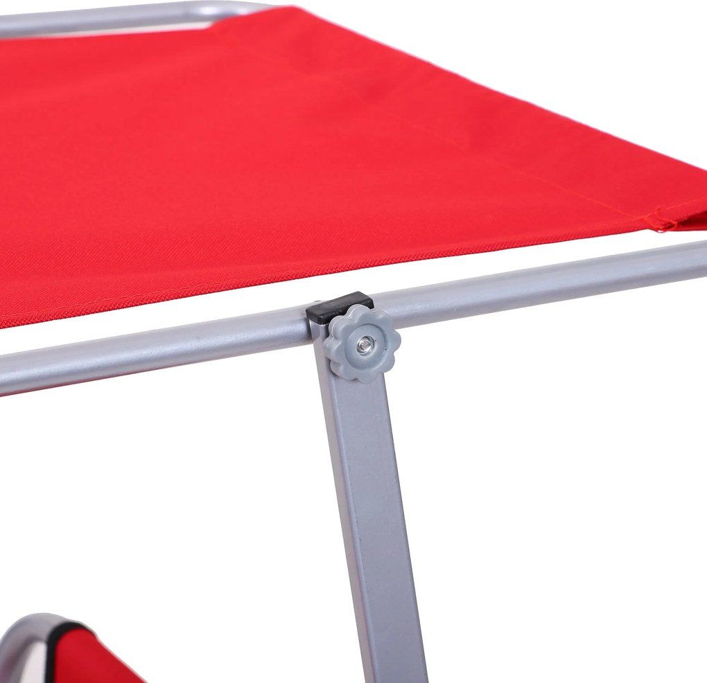 Outsunny Leżak ogrodowy składany z daszkiem przeciwsłonecznym na plażę czerwony | Aosom PL