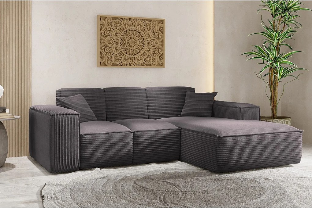 Narożnik w kształcie L SIENA, tkanina Poso, Ciemnoszary, Prawy