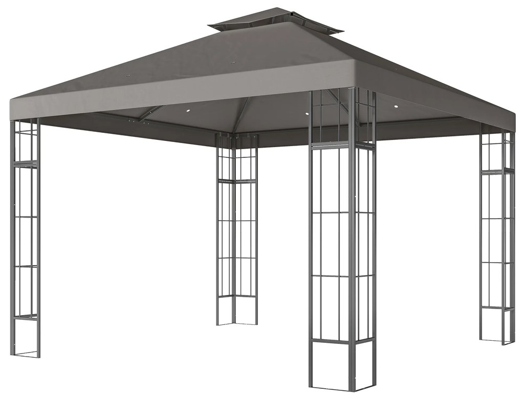 Outsunny Pawilon ogrodowy 3 x 3 m, projekt z 2-poziomowym dachem, ochrona UV30+, odporny na UV, ochrona przed słońcem, metalowy stelaż, ciemnoszary