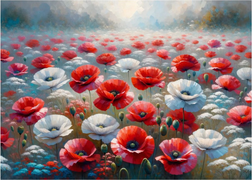 Obraz na szkle - Pole maków (70x50 cm)