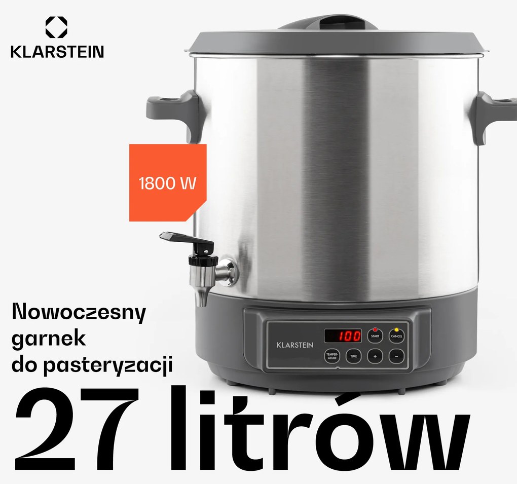 Klarstein Lady Marmalade Szczotkowana Stal Nierdzewna 27L Cyfrowy Garnek do Pasteryzacji Srebrny