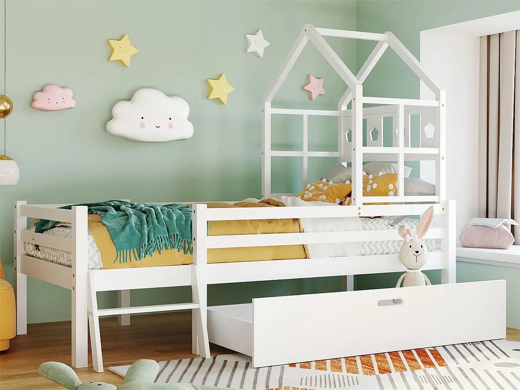 Łóżko ze schowkiem 140 x 200 cm - tkanina lniana - kolor szary + materac