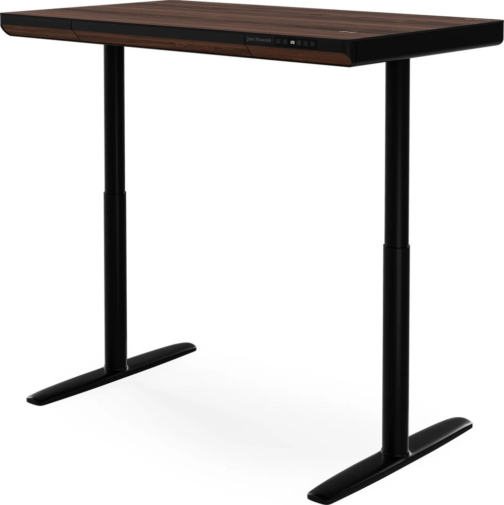 Biurko elektryczne sit-stand z szufladą i ładowarką bezprzewodową Qi czarne/orzech, 1200 mm: ELLIS