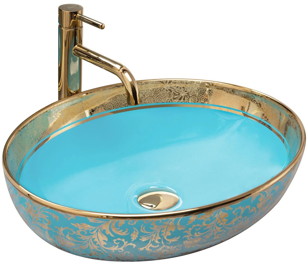 Umywalka Nablatowa Rea Margot Blue/Gold