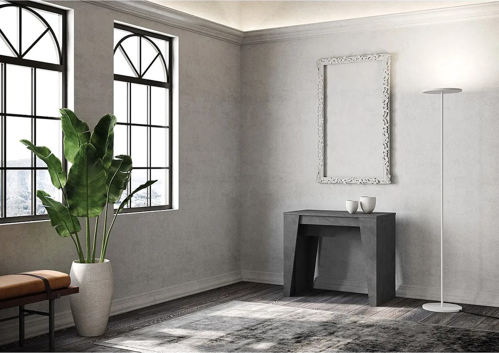 Konsola rozkładana 90x48/204 cm Anvar Small antracytowy efekt stucco