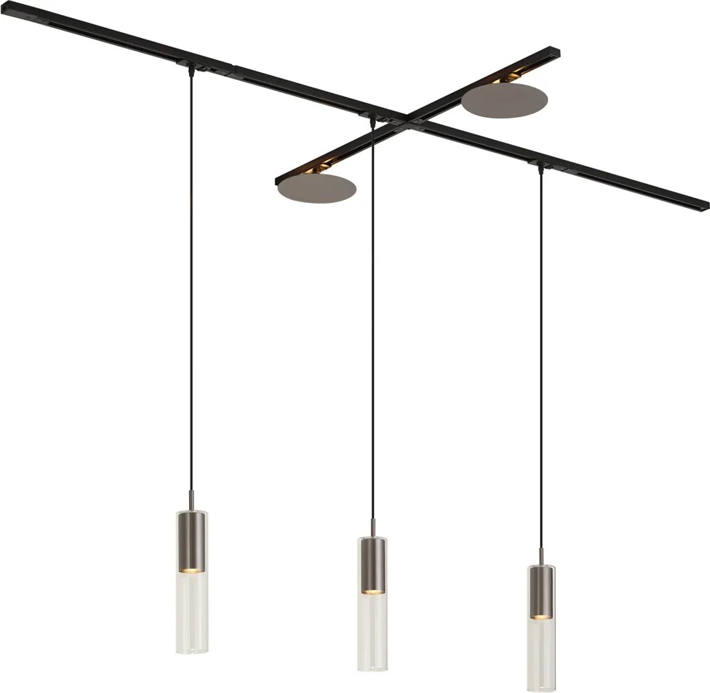 Nowoczesny system szynowy czarny z 3 lampami wiszącymi i 2 lampami sufitowymi w kolorze metalu 1-fazowy - Iconic Lloyd Pulley