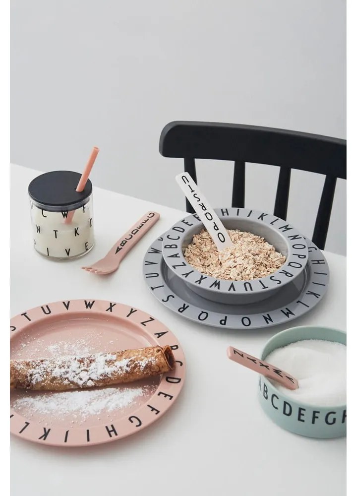 Szary głęboki talerz dla dzieci Design Letters Eat &amp; Learn, ø 15,5 cm
