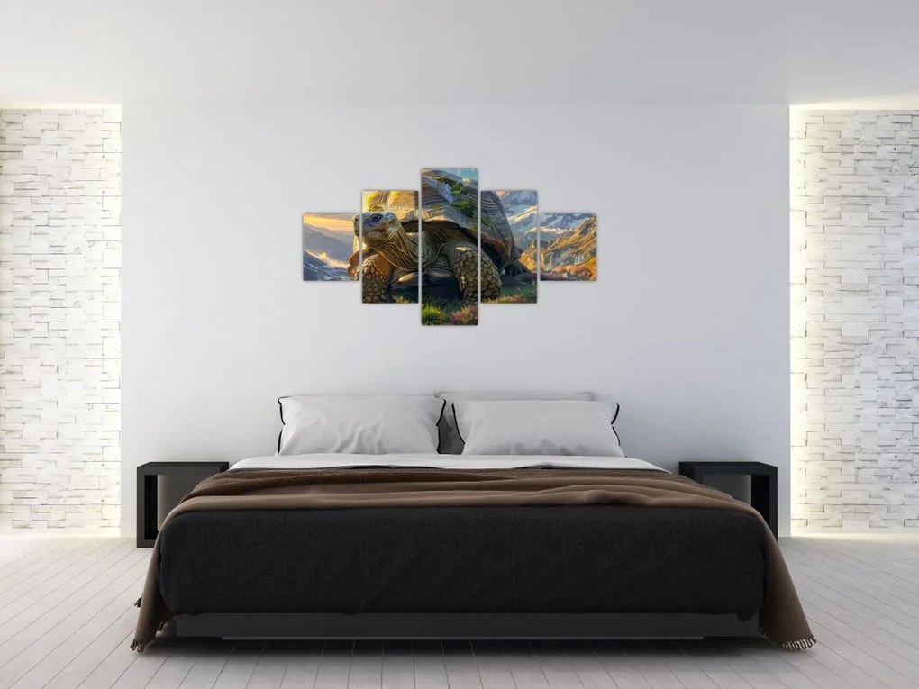 Obraz - Żółw i górski krajobraz (125x70 cm)