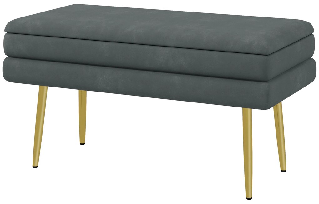 HOMCOM Ławka Tapicerowana z Przestrzenią do Przechowywania, Drewno Lite, 79,5 cm x 37,5 cm x 43 cm, Ciemnoszary