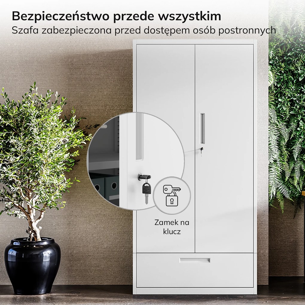 Szafa modułowa metalowa z półkami na cokole biała, 1600x900x400 mm: MEGAN