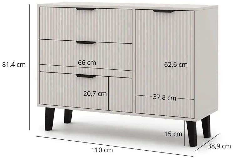 Komoda duża z 3 szufladami i szafką kaszmir + dąb artisan A1-L26