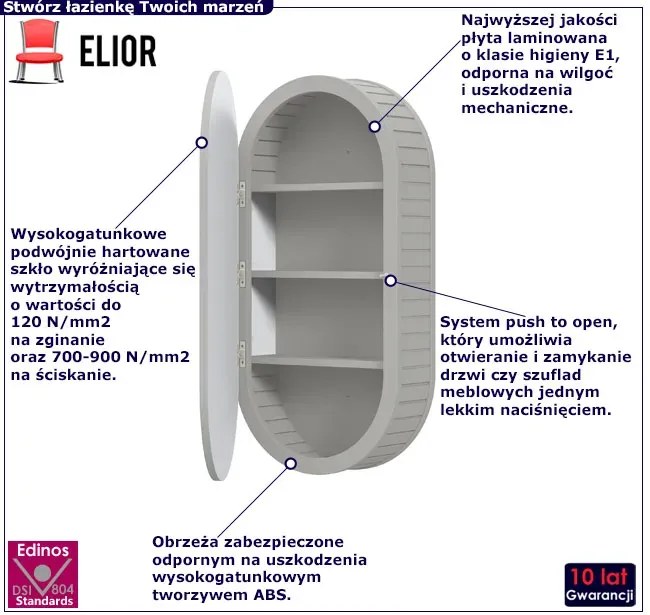 Nowoczesna szafka wisząca z lustrem w kolorze kaszmir - Ekola 4X