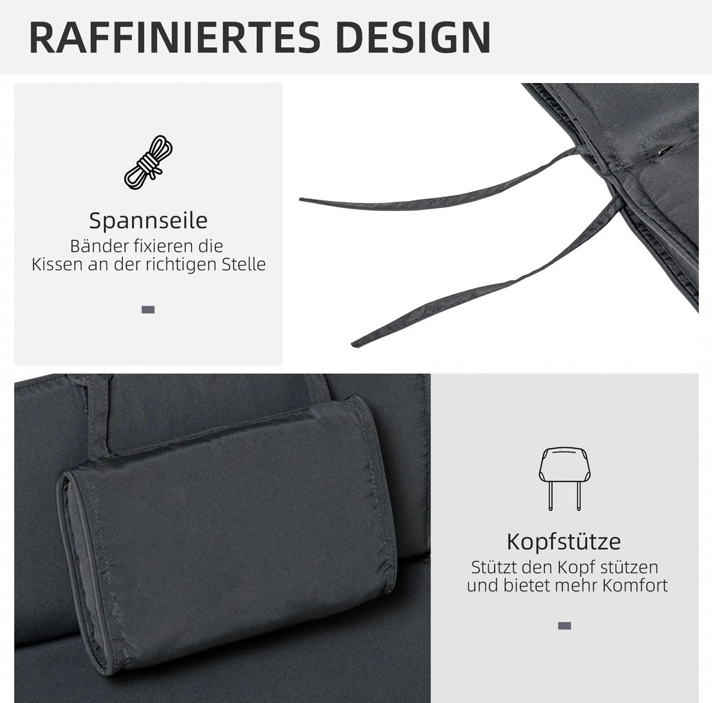 Outsunny Materac na Leżak z Zagłówkiem Szary Zdejmowany Pokrowiec Wygodny Wypoczynek 198x53x5cm | Aosom PL