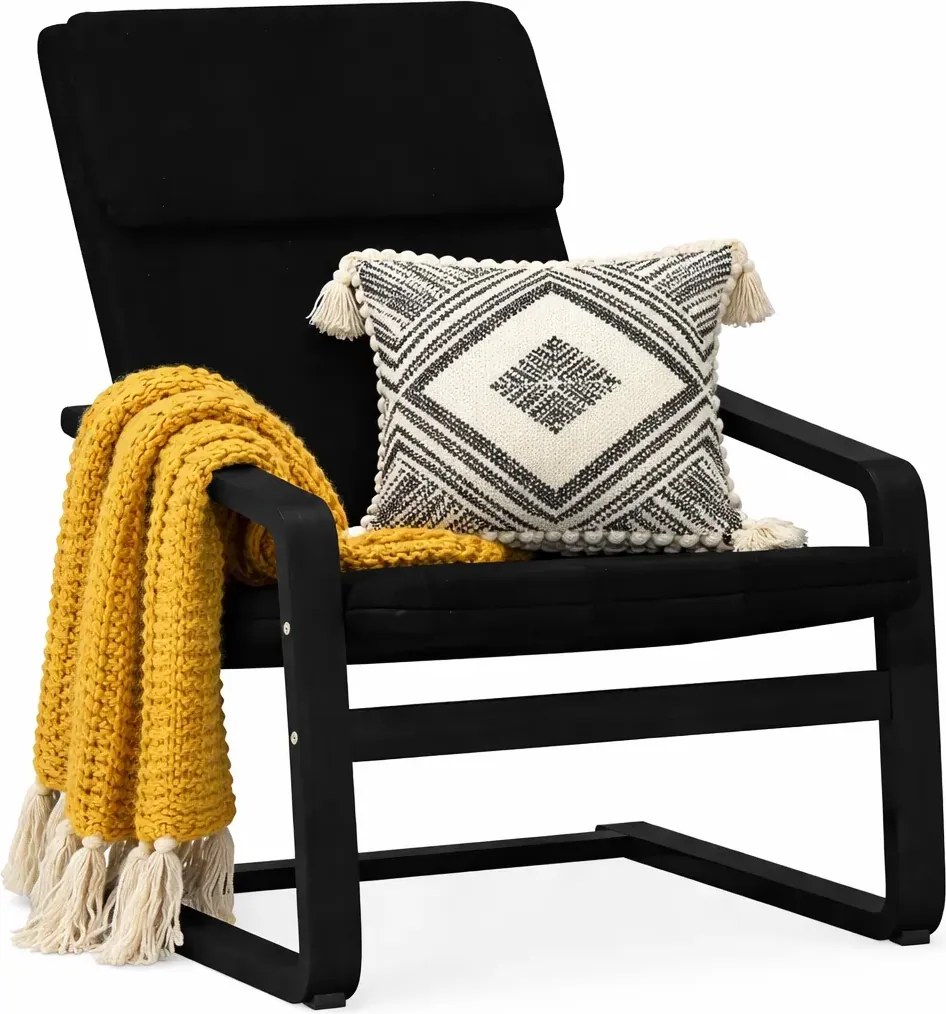 Czarny drewniany fotel wypoczynkowy do salonu H9-N52