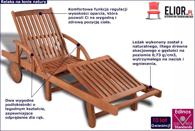 Drewniany leżak ogrodowy - Eadon