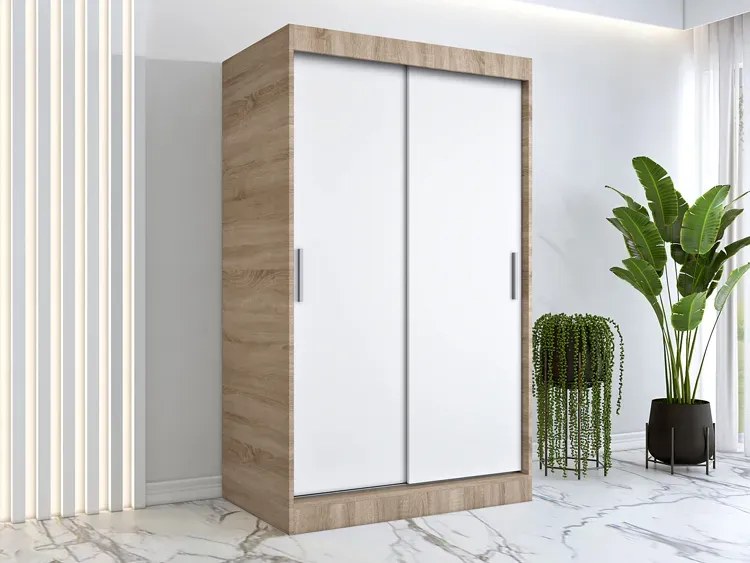 Szafa z przesuwanymi drzwiami dąb sonoma + biały 120 cm G4-C47