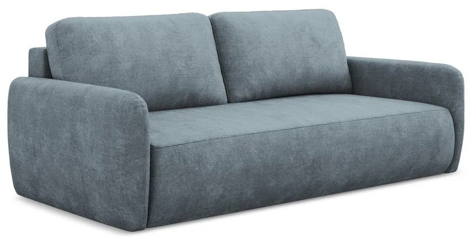 Szaroniebieska rozkładana sofa z tkaniny szenilowej ze schowkiem 218 cm Lilo – Makamii
