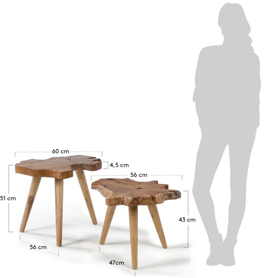 Stoliki zestaw z litego drewna tekowego 2 szt. 50x60 cm Hattie – Kave Home