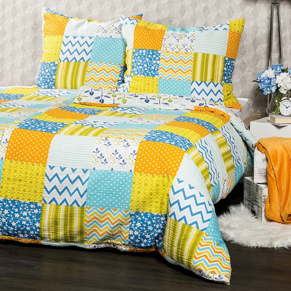 4Home Pościel z kory Patchwork blue, 140 x 200 cm, 70 x 90 cm, 140 x 200 cm, 70 x 90 cm