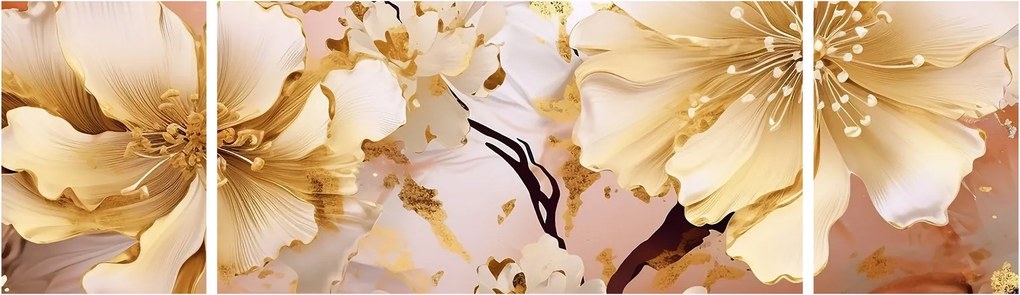 Obraz - Złote kwiaty (170x50 cm)