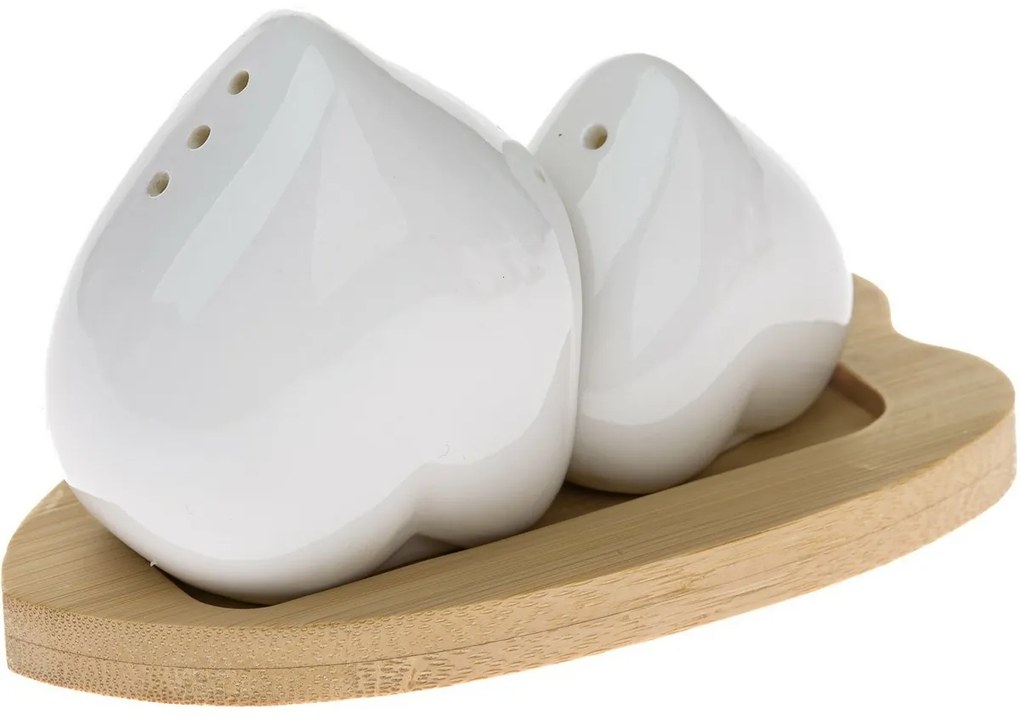 Porcelanowa solniczka i pieprzniczka z podstawkąSerce