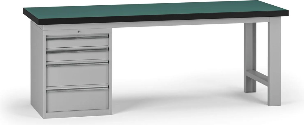 Stół warsztatowy G8, 2100 x 750 x 800 mm, 1x kontener, 4x szuflada, szary