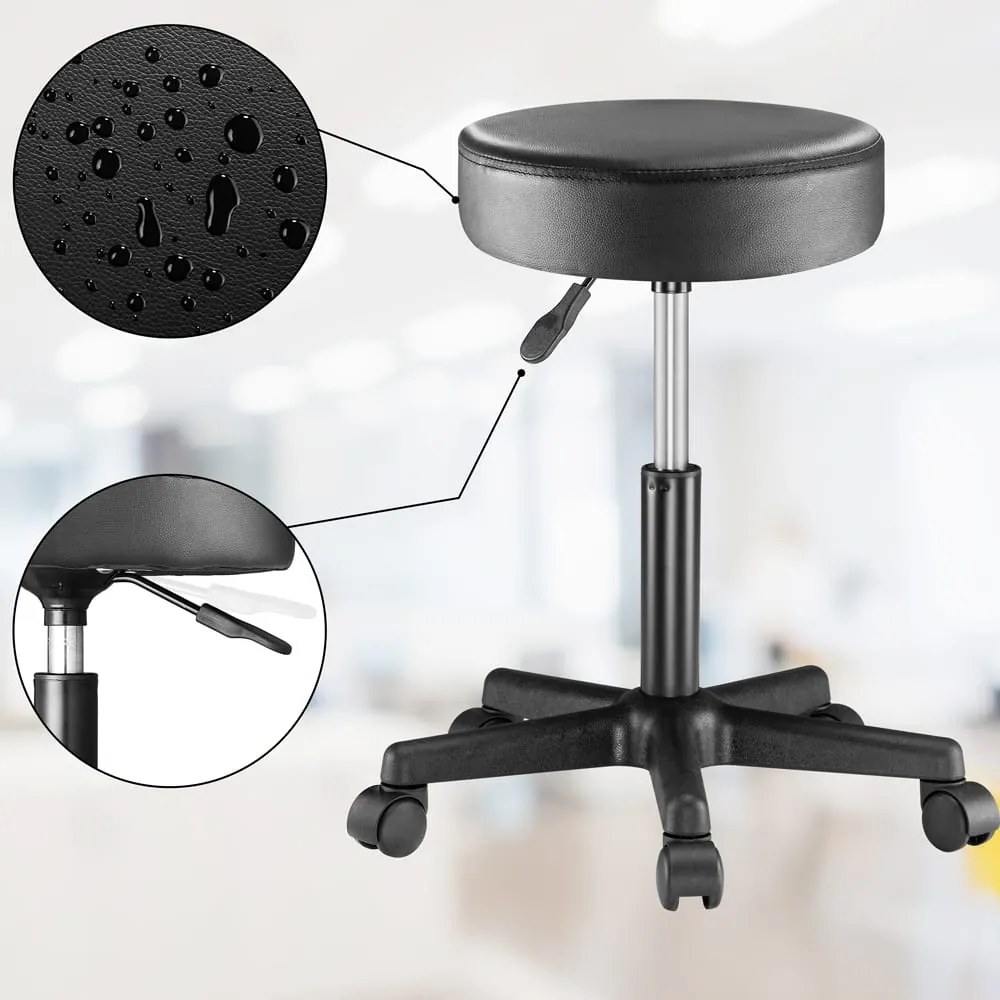 Taboretka na kółkach BONY, Ø35cm, czarna Casaria