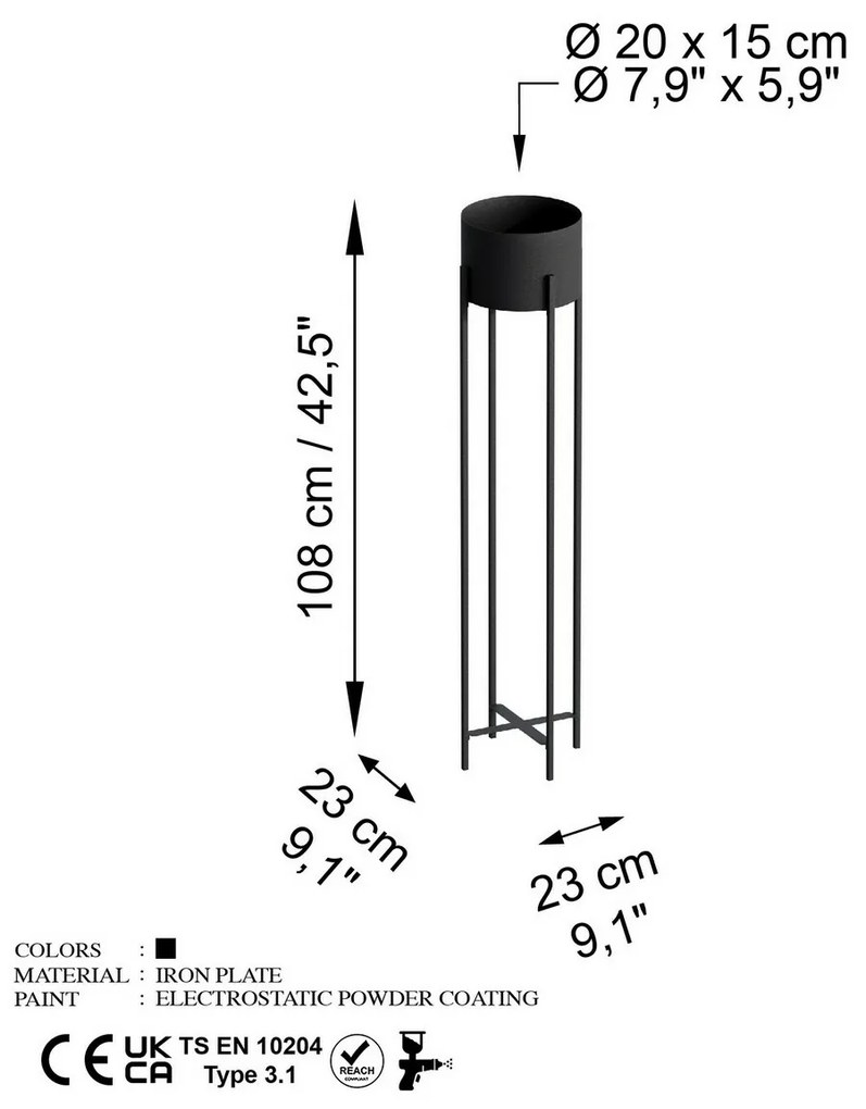Metalowy stojak na kwiaty GED-024 SLIM, czarny
