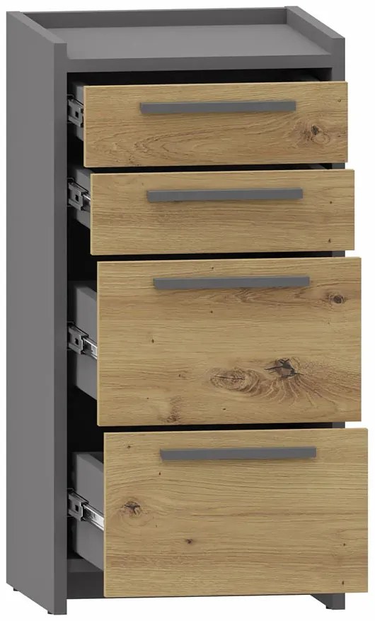 Nowoczesna komoda z 4 szufladami dąb artisan + antracyt G6-C54