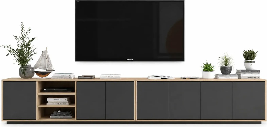 Komplet wiszących szafek rtv dąb wotan + grafit H5-D56