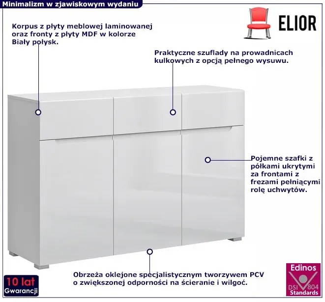 Biała komoda z szufladami i półkami - Entido 4X