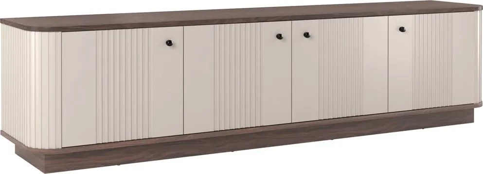 Szafka RTV Vesper 4D 187 cm na cokole - kaszmir / orzech / czarne uchwyty