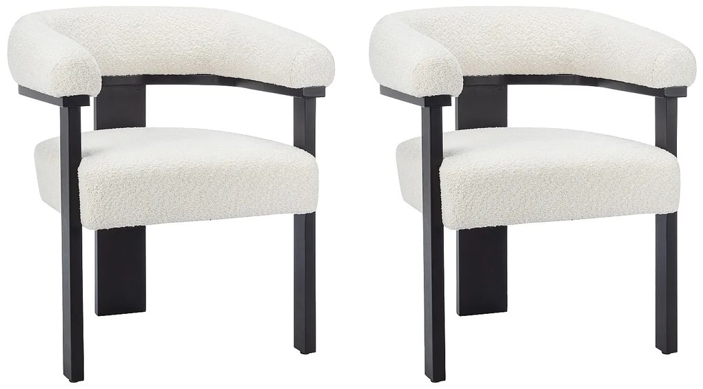 Zestaw 2 krzeseł z podłokietnikami z bukli i drewna kauczukowego - Biały i czarny - LIVELIA