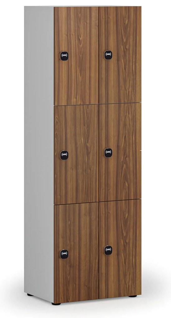 Drewniana szafka skrytkowa S4, 6 schowków, demontaż, zamek RFID, szary/orzech