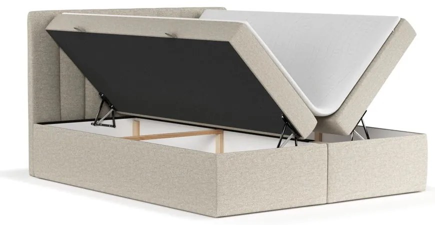 Beżowe łóżko boxspring ze schowkiem 140x200 cm Novento – Maison de Rêve