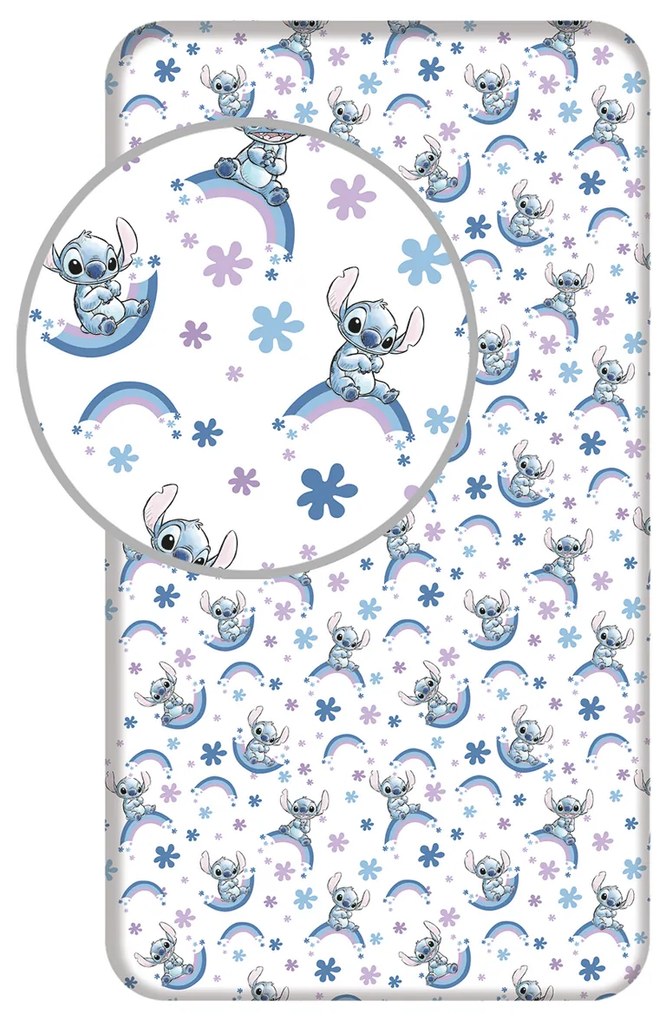 Jerry Fabrics Prześcieradło bawełniane Lilo and Stitch "Rainbow", 90 x 200 cm