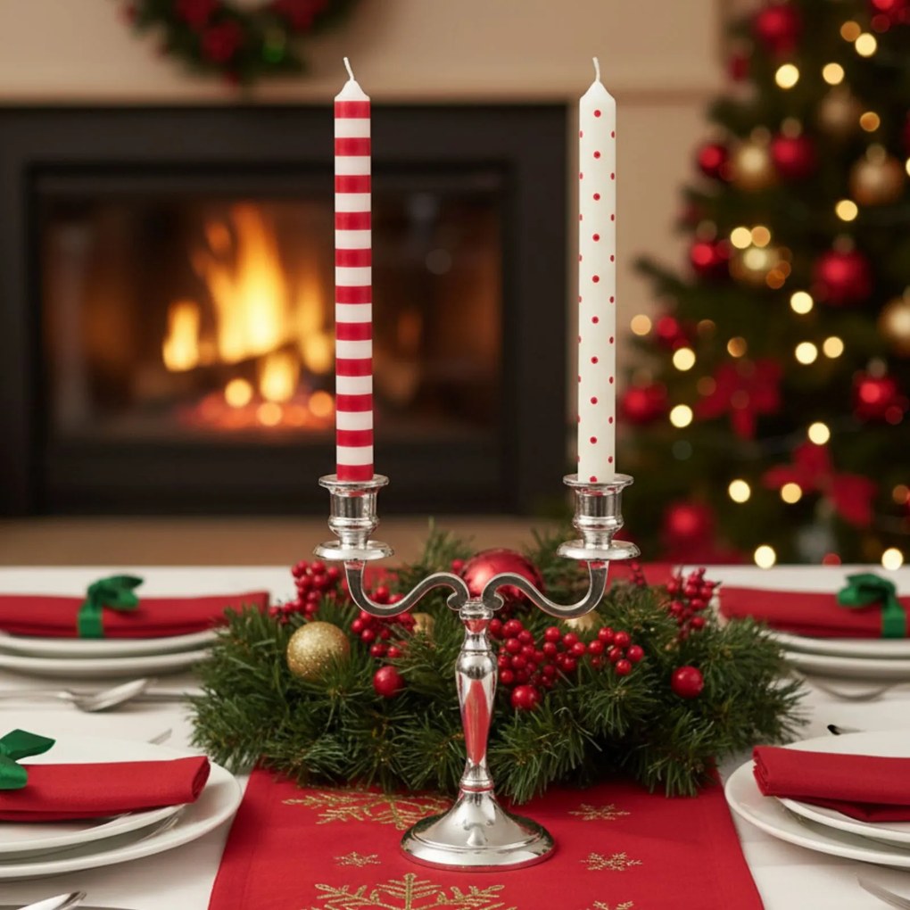 Świece stołowe, świąteczny wzór, 2 sztuki