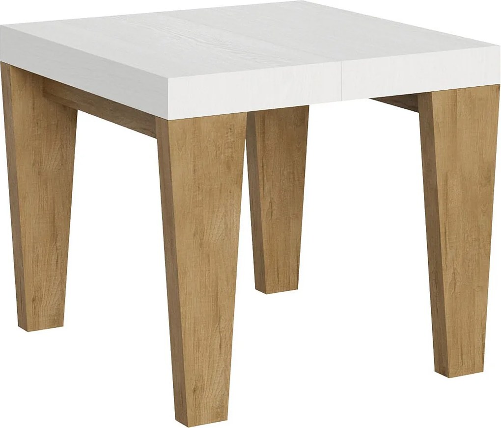 Stół rozkładany 90x90/246 cm Spimbo Mix Blat z jesionu białego - Nogi z naturalnego dębu