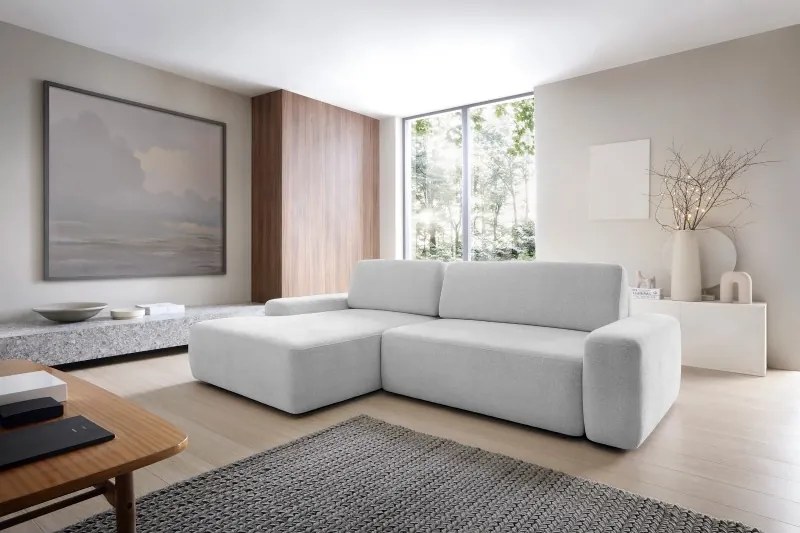 Narożnik BOULI Lewostronny z Elektryczną Regulacją wolnostojący tkanina Raven 06 Jasny Popielaty DOMO HOME